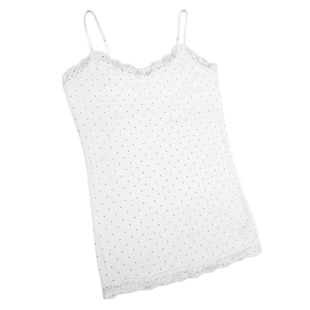 Aeropostale White Polka Dot Lace Trim Cami Tank Top Layering M 90s Y2K Boho